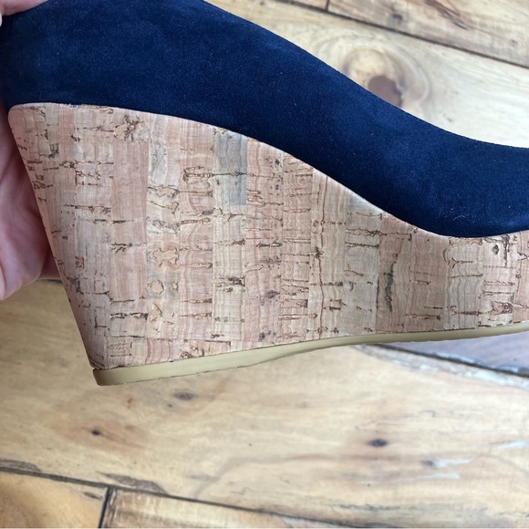 Stuart Weitzman Corkswoon Navy Blue Designer Wedges Size 7.5 - Picture 4 of 15